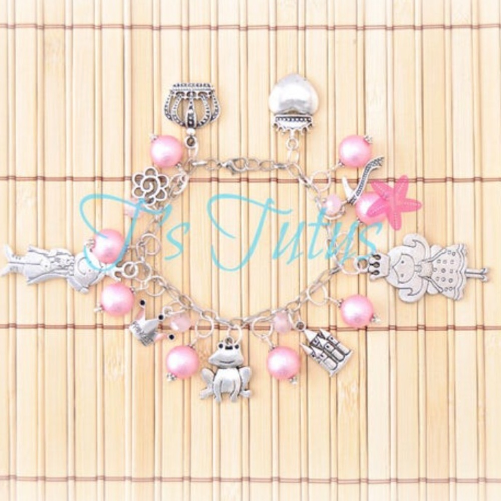 I Believe In Fairy Tales Charm Bracelet Princess Prince Frog Crowns Love
